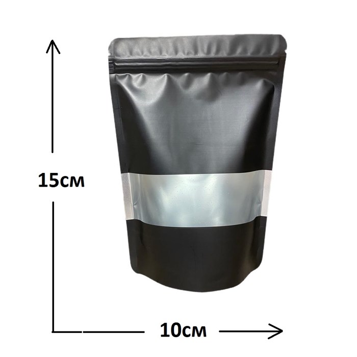 Пакет дой-пак ЧЕРНЫЙ зип-лок 100*150мм с окном 777016