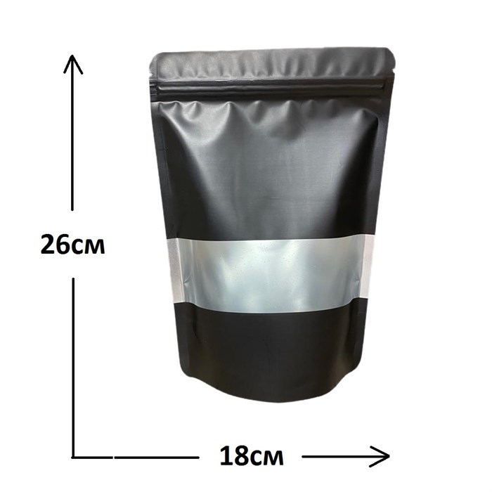 Пакет дой-пак ЧЕРНЫЙ зип-лок 180*260мм с окном 777019