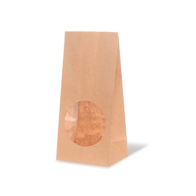 Крафт пакет с круглым окном 120*80*250 мм, прямоугольное дно 1981