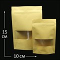 (ОТ 500шт)  Пакет дой-пак крафт зип-лок 100*150мм с окном 30мм 777002-1